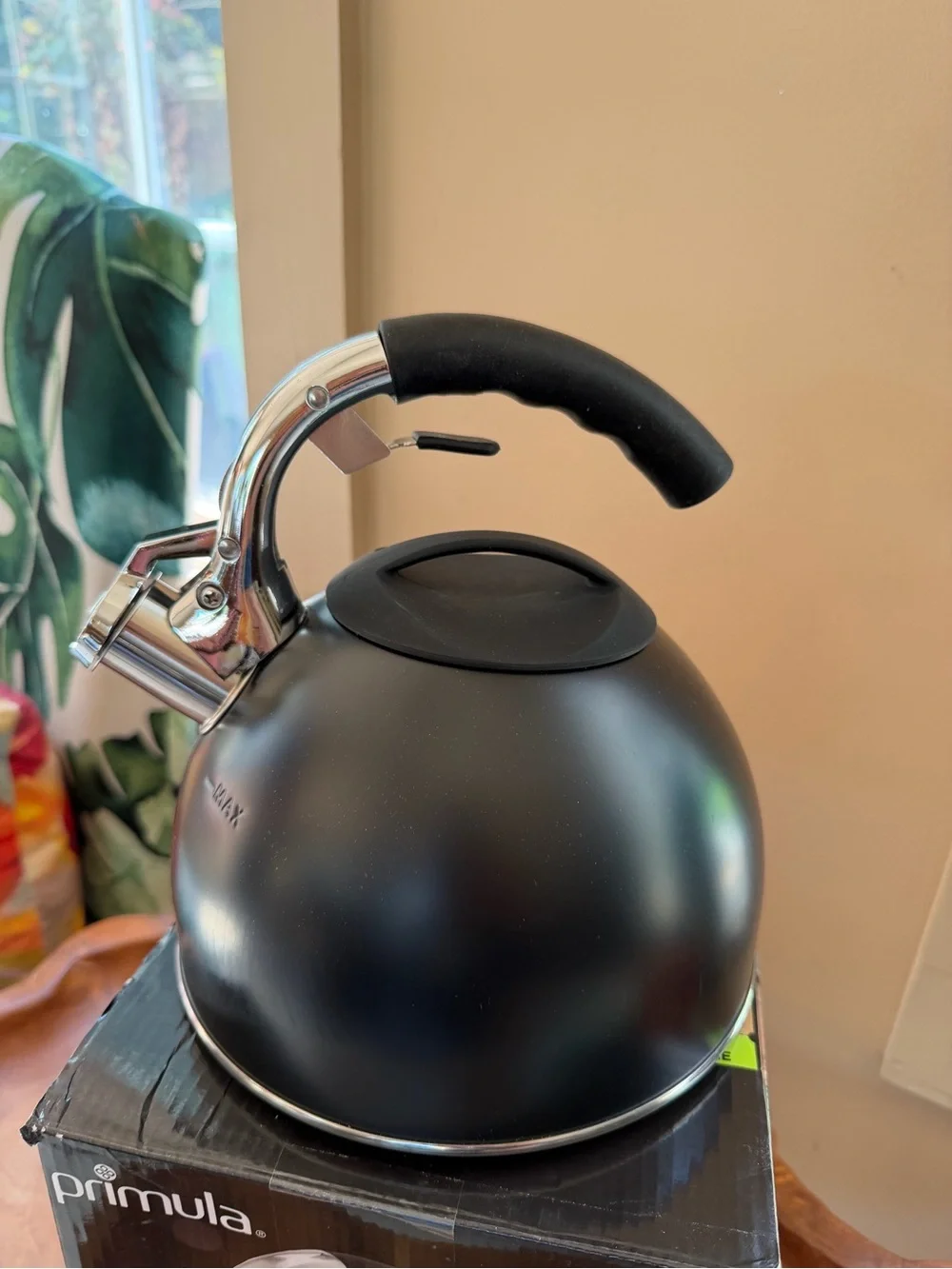 New PRIMULA Matt Black Whistling Tea Kettle 3qt Stainless steel Soft-Grip Handle